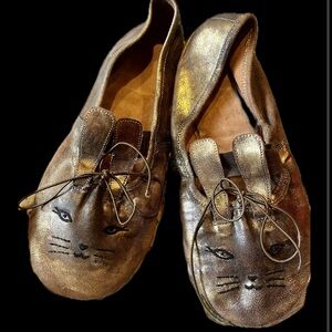 HTF MAGNOLIA PEARL BUNNY Face Leather Flats Bronze/Gold RARE SHOES 39 9